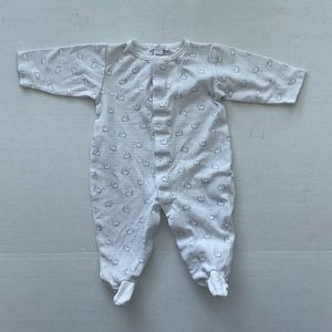 Kissy Kissy Gray White Striped Sheep Scramble Baby Footed Pajamas Snap Front